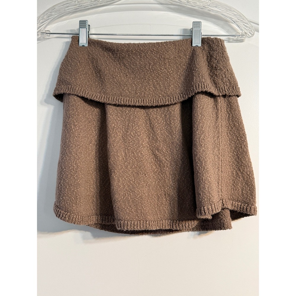 Free People Beach Skort XS Brown Knit Foldover Mini Skirt Short Soft Girl Boho